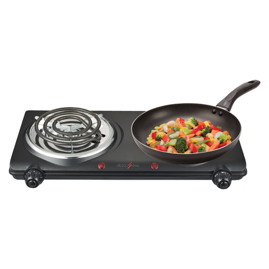 ES202BK Double Burner with Spiral Plates, Black