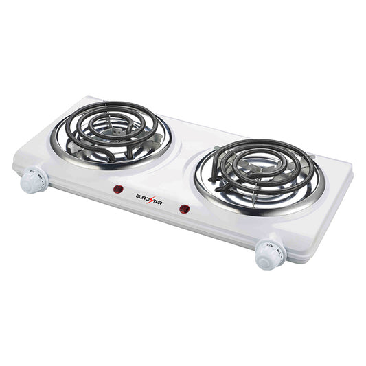 ES204W Double Burner with Spiral Plates, White