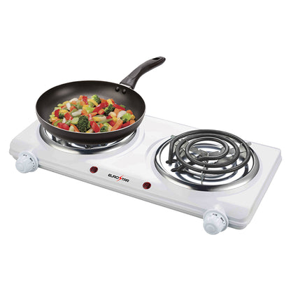 ES204W Double Burner with Spiral Plates, White