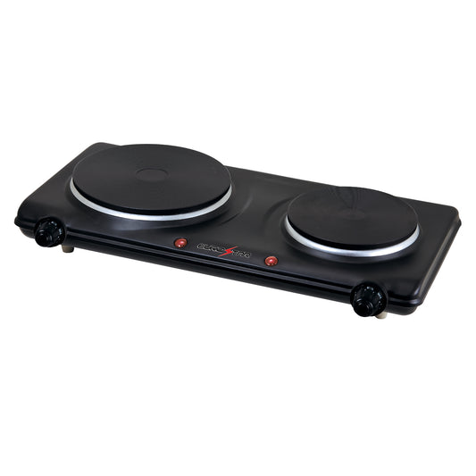 ES212BK Double Burner With Cast-Iron Flat Plates, Black