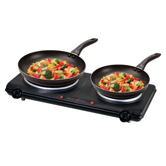 ES212BK Double Burner With Cast-Iron Flat Plates, Black