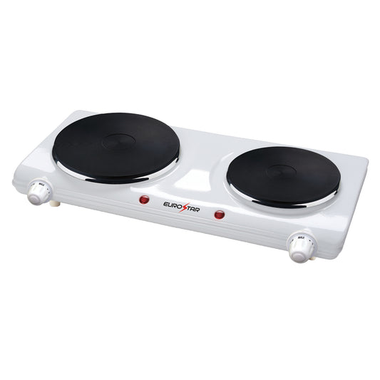 ES232W 1500W Double Burner with Cast-Iron Flat Plates, White