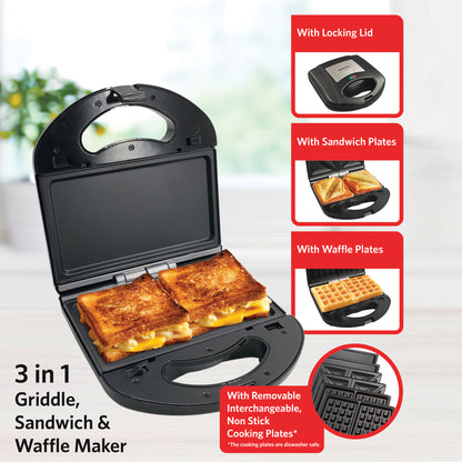 ES936BX 3-In-1 Griddle, Sandwich & Waffle Maker, Black