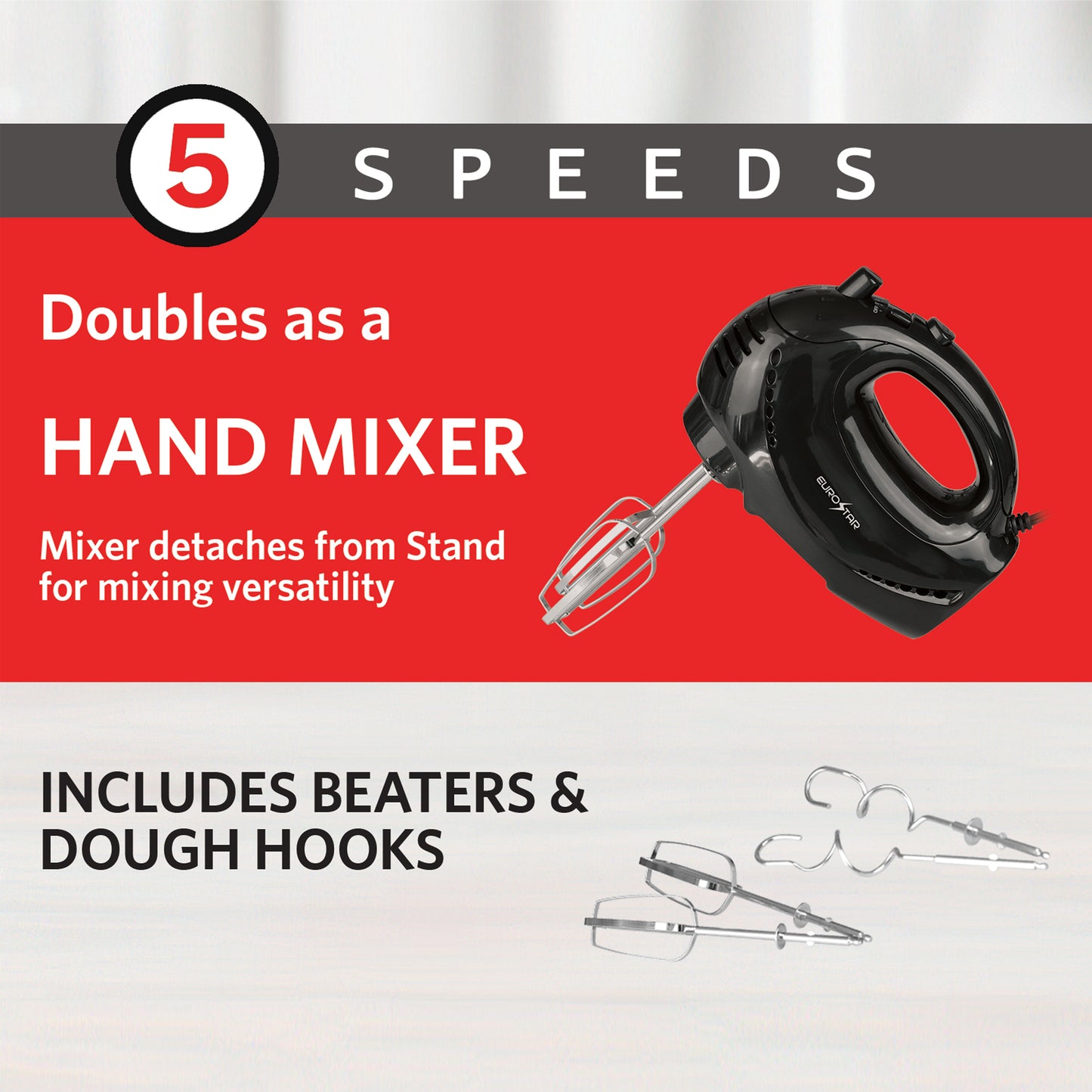 ESM900BC 200W 3 Quart 5-Speed Stand/Hand Mixer, Black