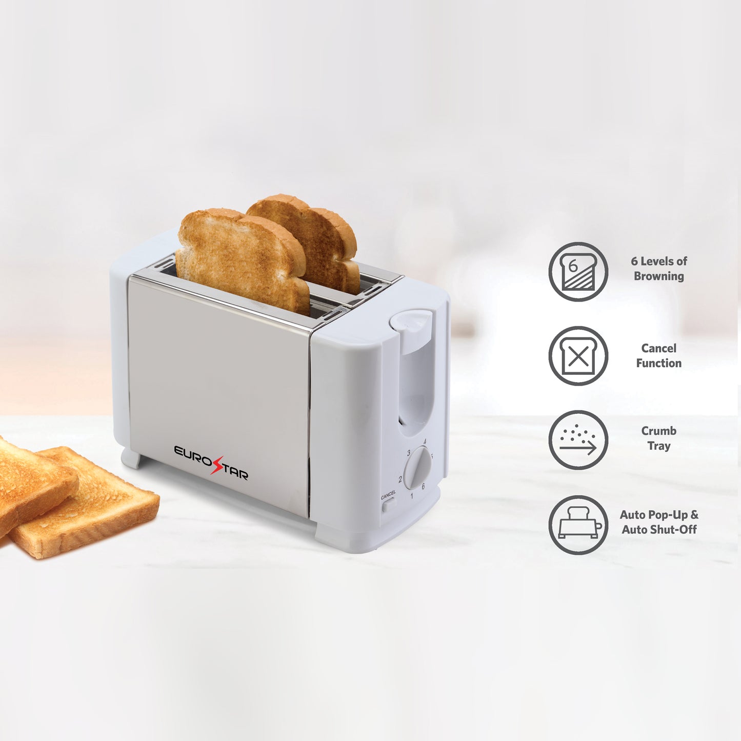 ET722W 2-Slice Stainless Steel Toaster, White