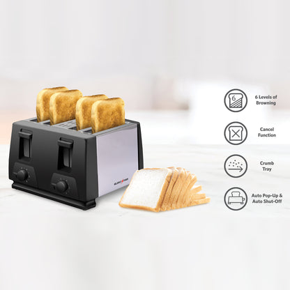 ET740B 4-Slice Stainless Steel Toaster, Black