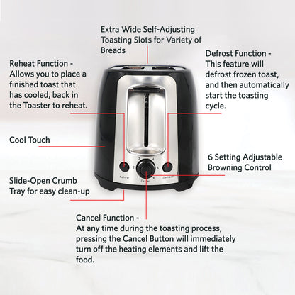 ET750B 2-Slice Cool Touch Wide-Slot Toaster, Black