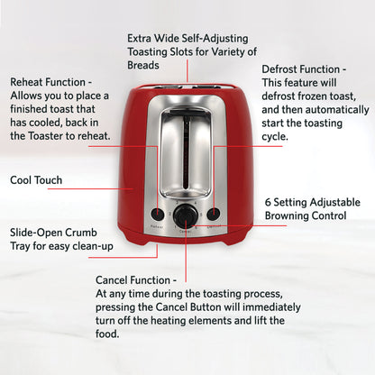 ET751R 2-Slice Cool Touch Wide-Slot Toaster, Red