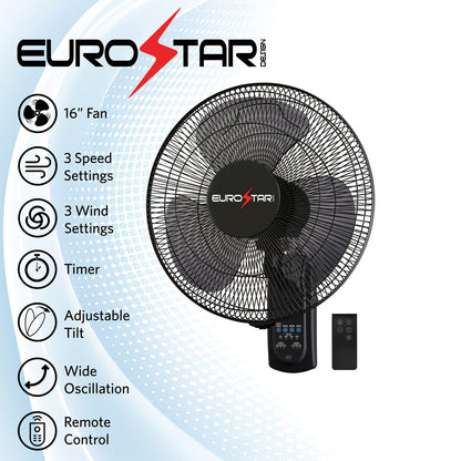 FWF16B 16" Wall Fan with Remote, Black