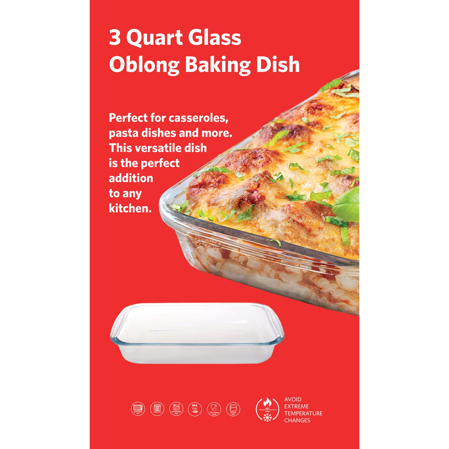 GB3RCTX 3 Quart Glass Oblong Baking Dish