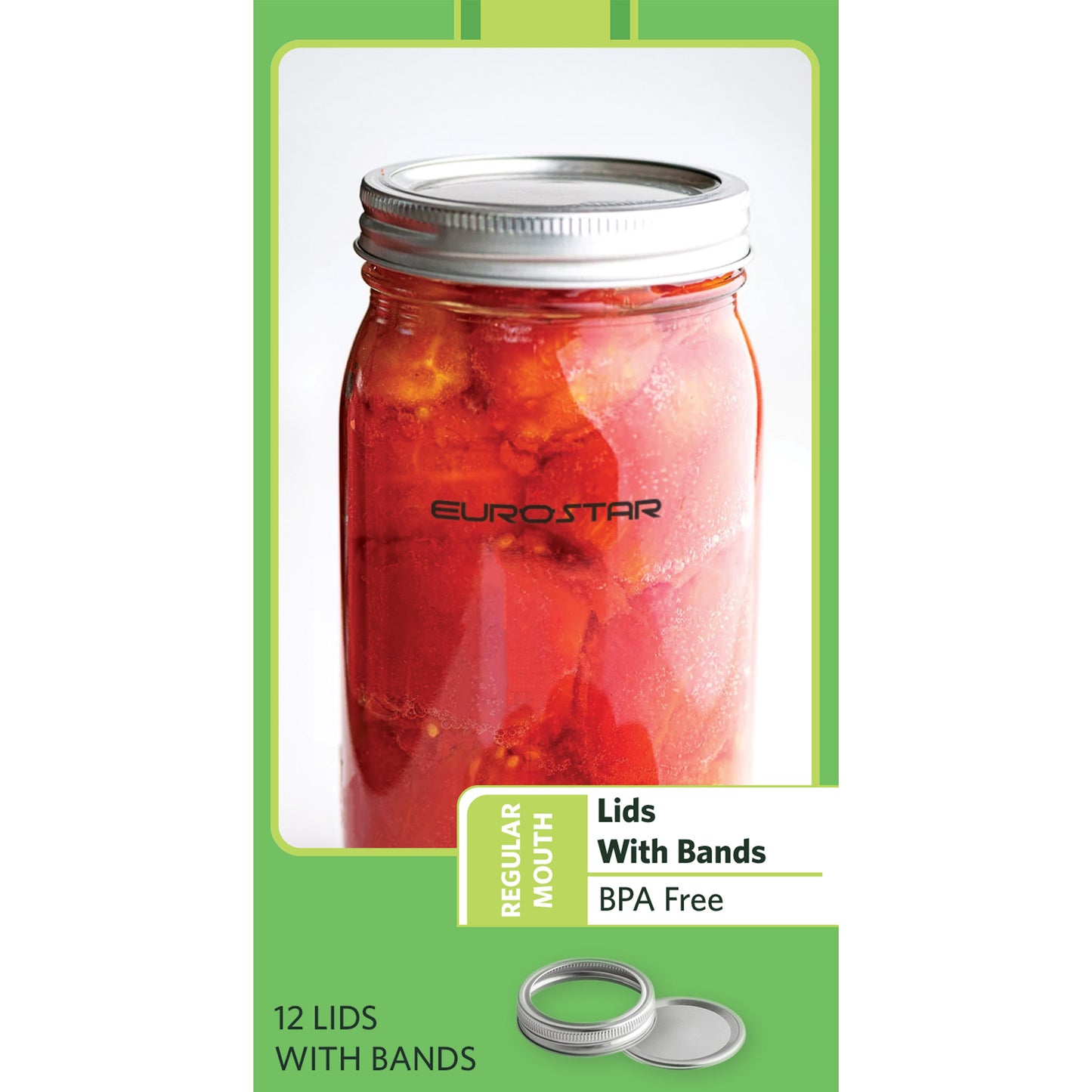 GMJRL100RM Universal Mason Jar Lids with Bands, 12-Pack, Regular Mouth