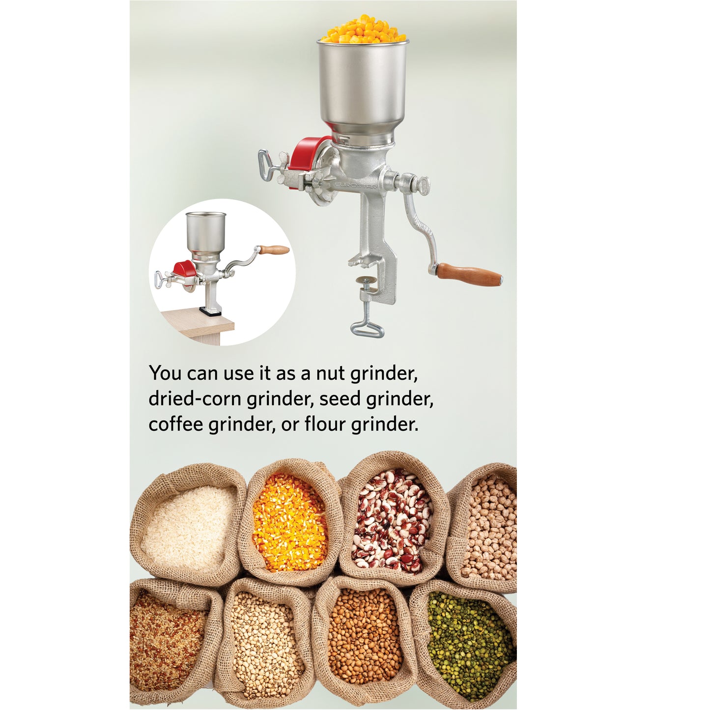 GRN100H Traditional Grain Mill with High Hopper