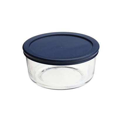 GS4CA 4-Cup Round Glass Food Storage Container with Blue Lids