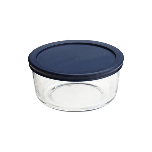 GS4CA 4-Cup Round Glass Food Storage Container with Blue Lids