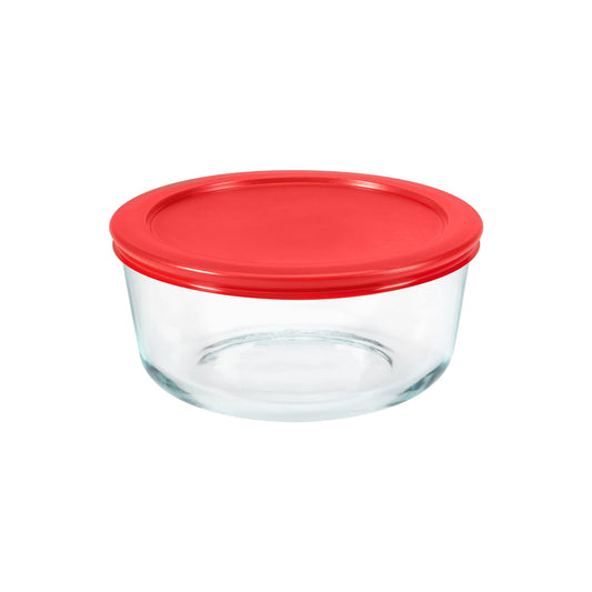 GS4CRD 4-Cup Round Glass Food Storage Container with Red Lids