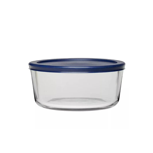 GS7CA Round Glass Food Storage Container with Blue Lids