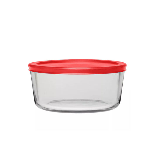 GS7CRD 7-Cup Round Glass Food Storage Container with Red Lids