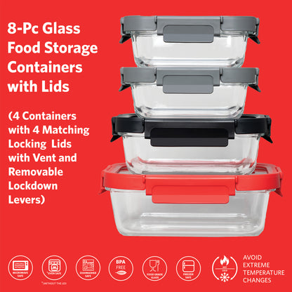 GS8PK 8 Piece Glass Food Storage Container Set with Lids
