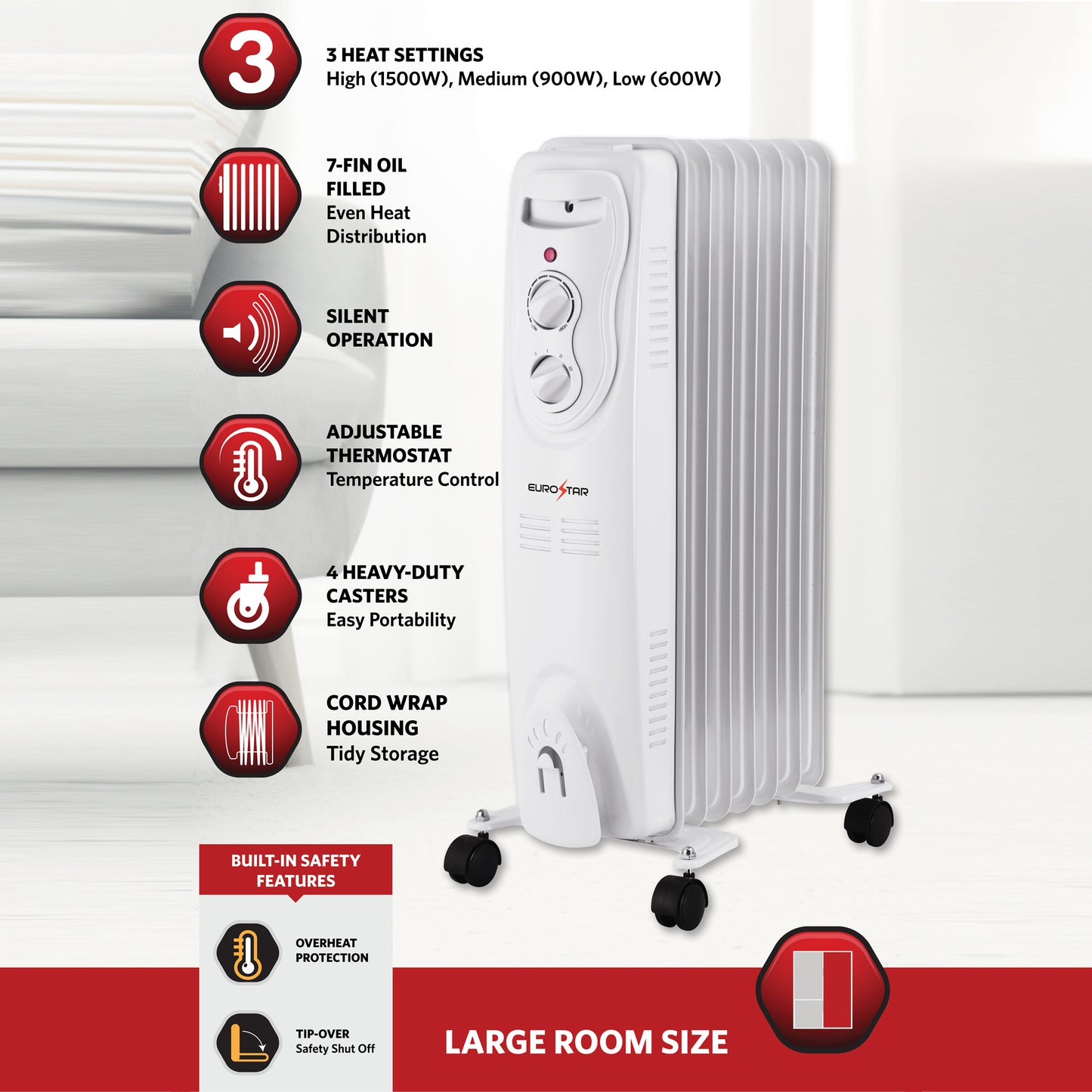 HRH789W Oil-Filled Radiant Heater, White
