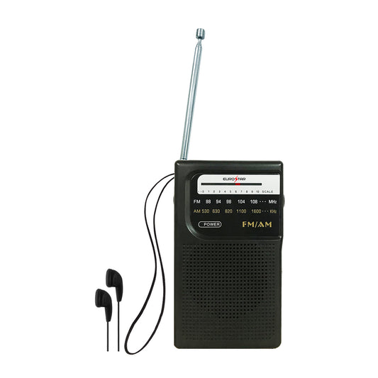 ICFS-200 Portable AM/FM Radio with Speaker (Stereo Earbuds Included), Black