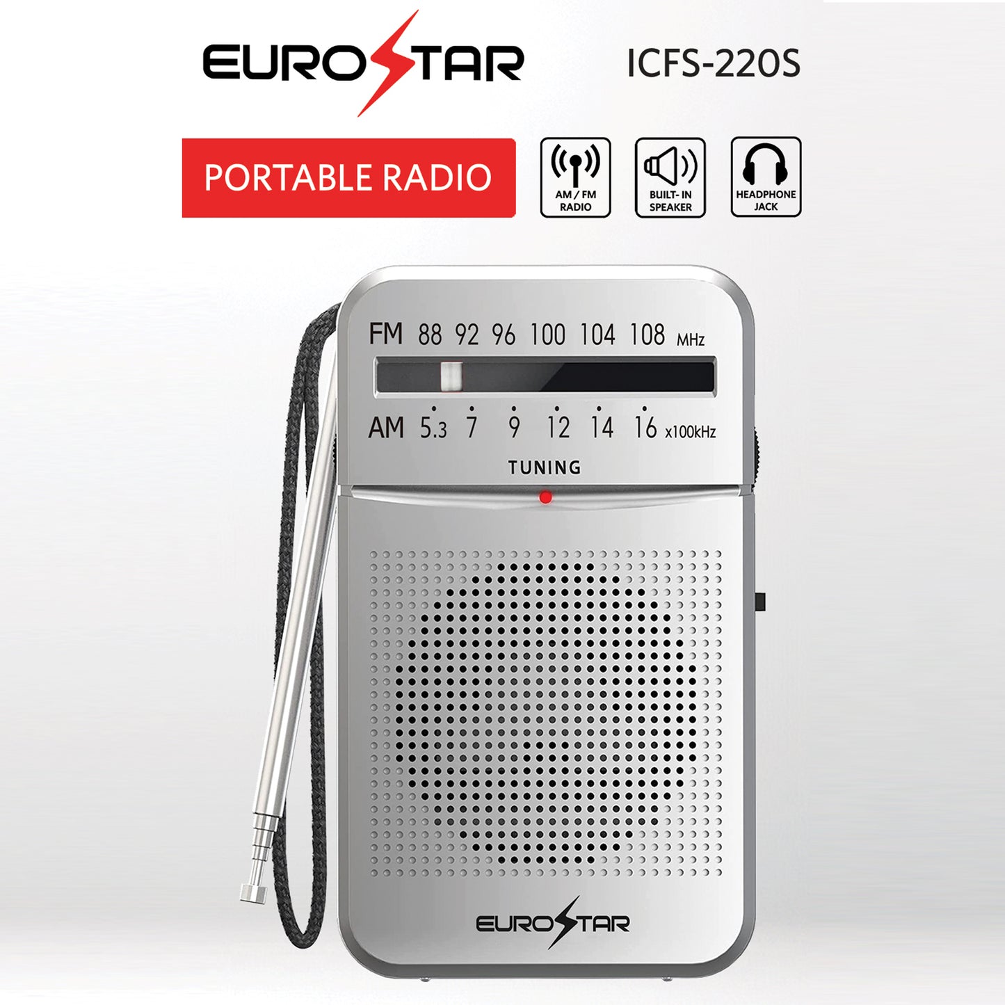ICFS220S Portable AM/FM Radio, Silver