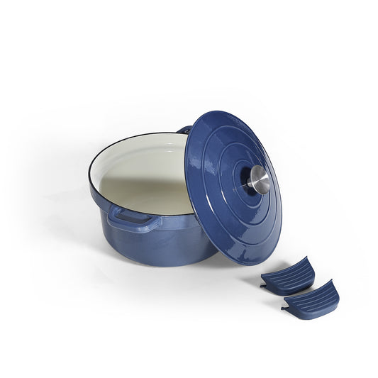 EC6DTL Enameled Cast Iron Dutch Oven Pot with Lids, Blue