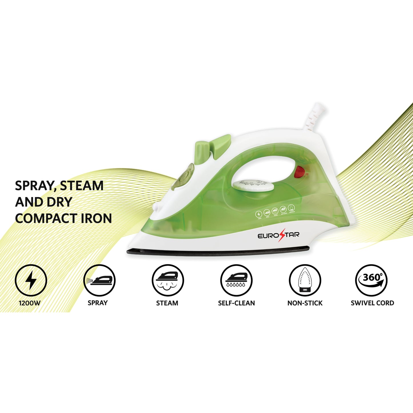 IR227G Spray, Steam and Dry Compact Iron, Green