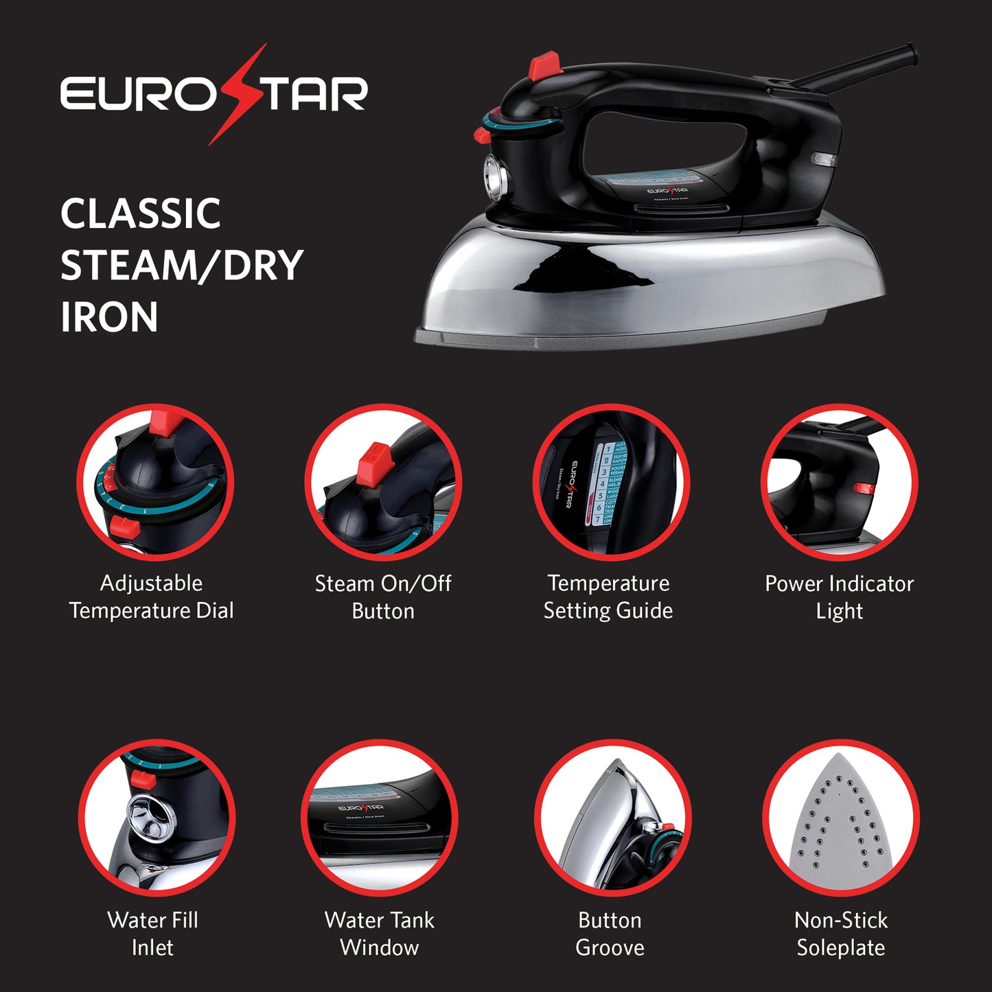 IR900CL Classic Steam/Dry Anti-Drip Iron, Black