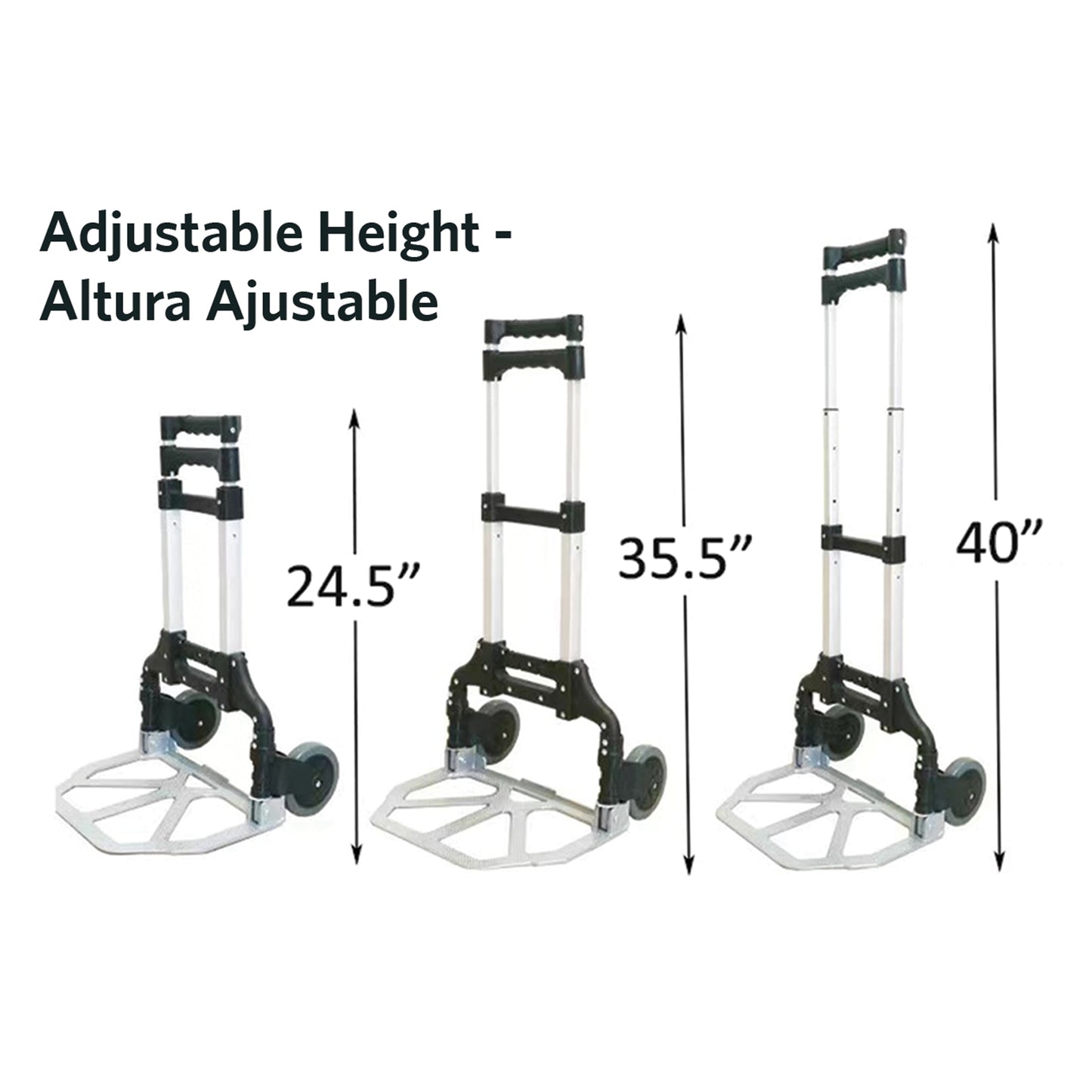 LC1800 Height Adjustable Folding Luggage Cart, Silver/Black