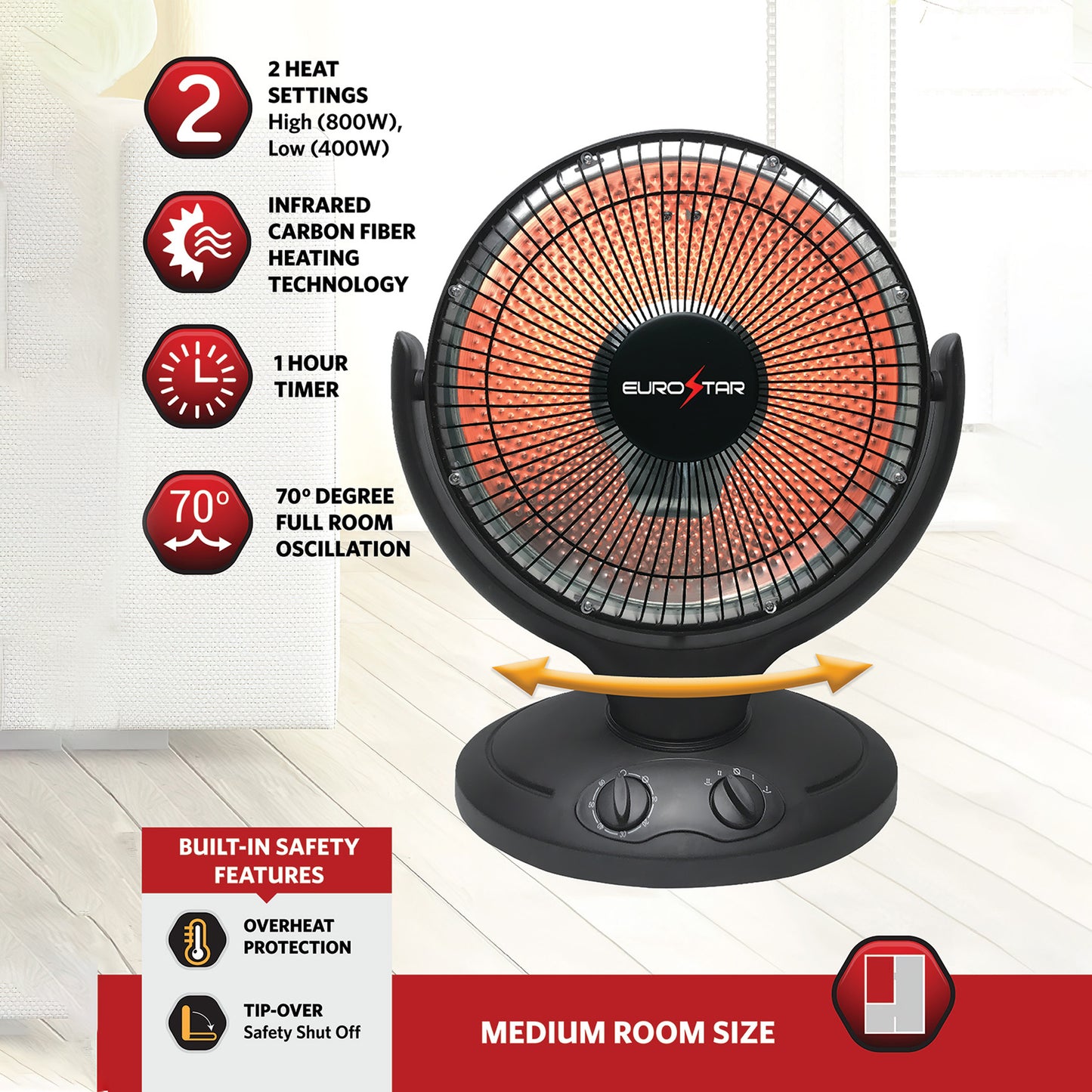 PH998BK Infrared Oscillating Dish Heater