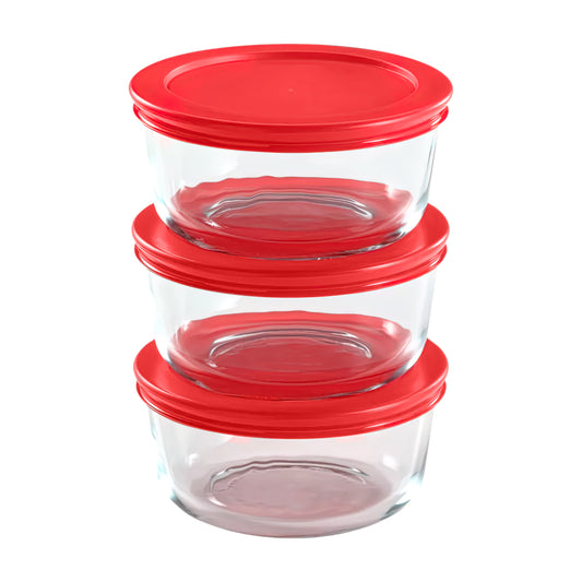 GS2CX3RD 6 Piece 2-Cup Round Storage Set with Red Lids