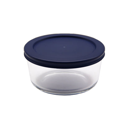 GS2CA 2-Cup Round Glass Food Storage Container with Blue Lids