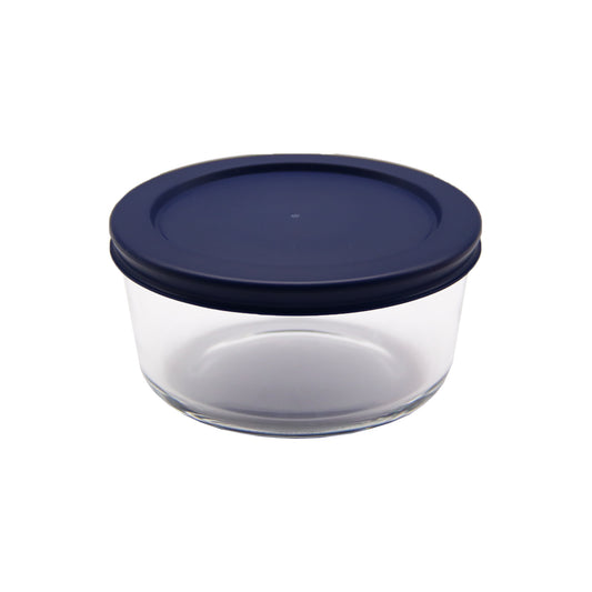 GS2CA 2-Cup Round Glass Food Storage Container with Blue Lids
