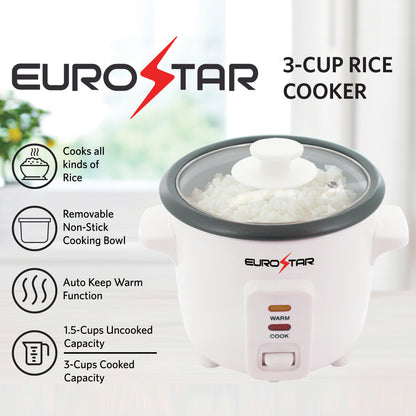 RC603 3-Cup Rice Cooker, White