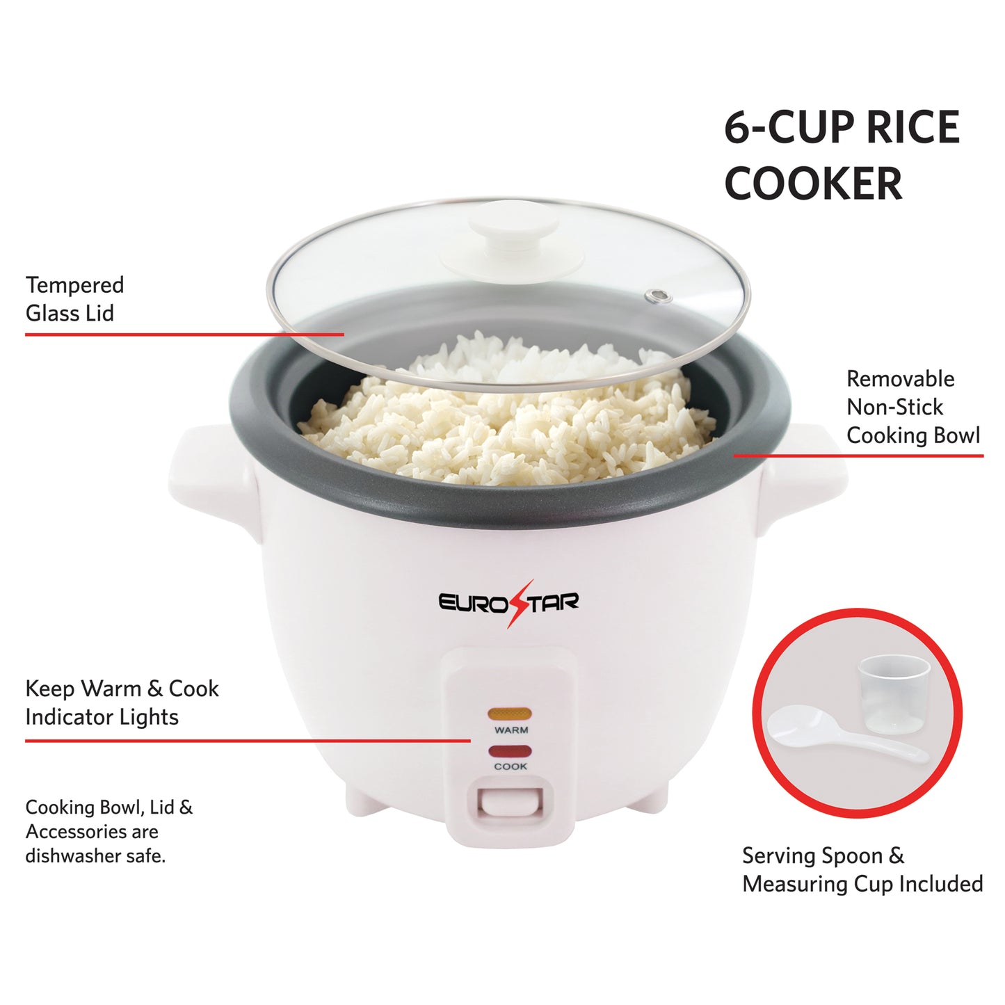 RC606 6-Cup Rice Cooker, White