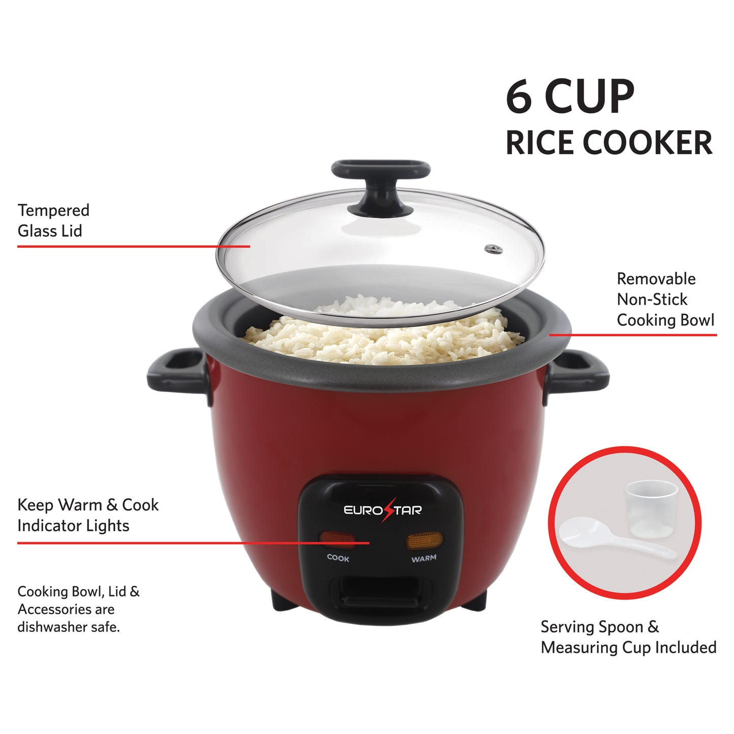 RC606R 6-Cup Rice Cooker, Red