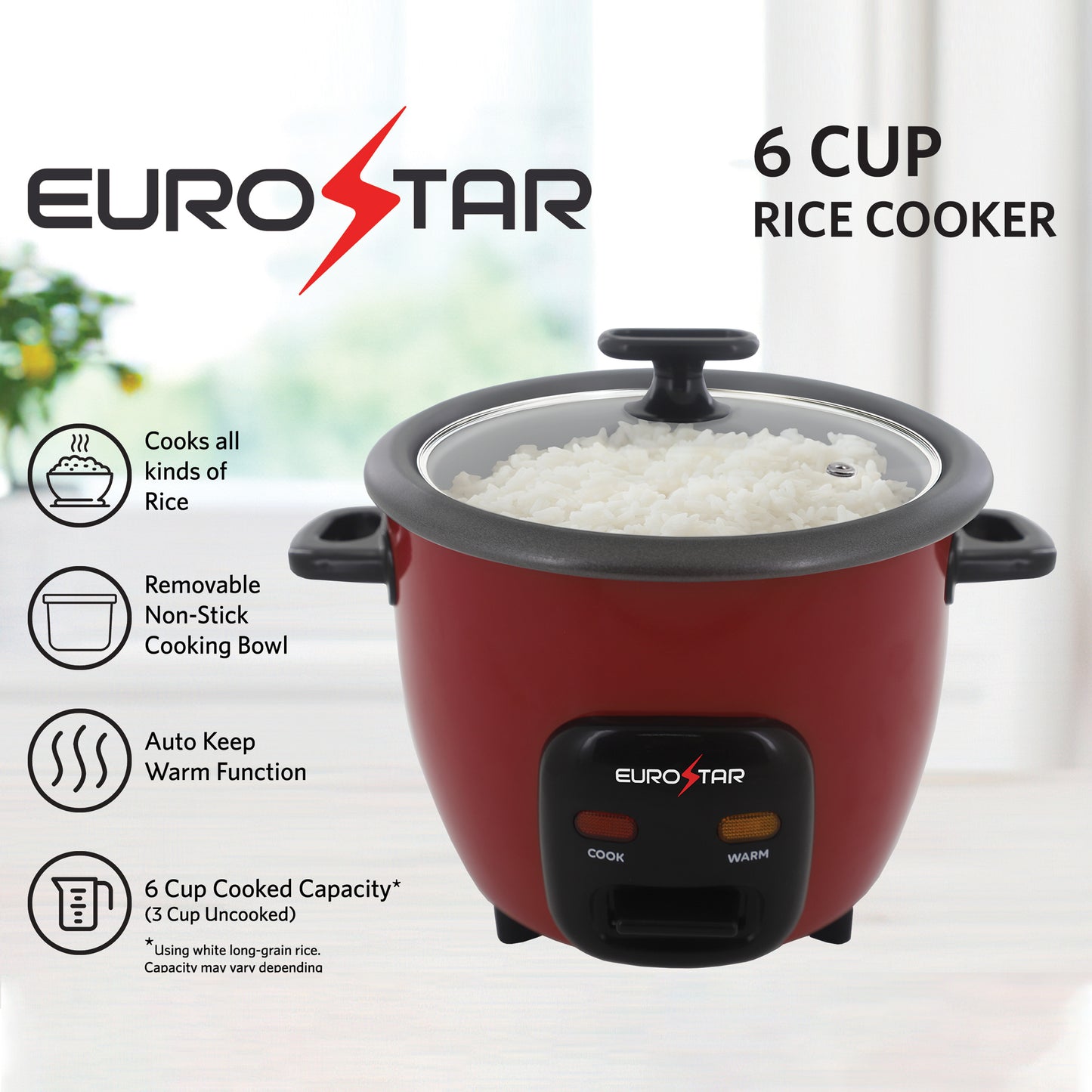 RC606R 6-Cup Rice Cooker, Red