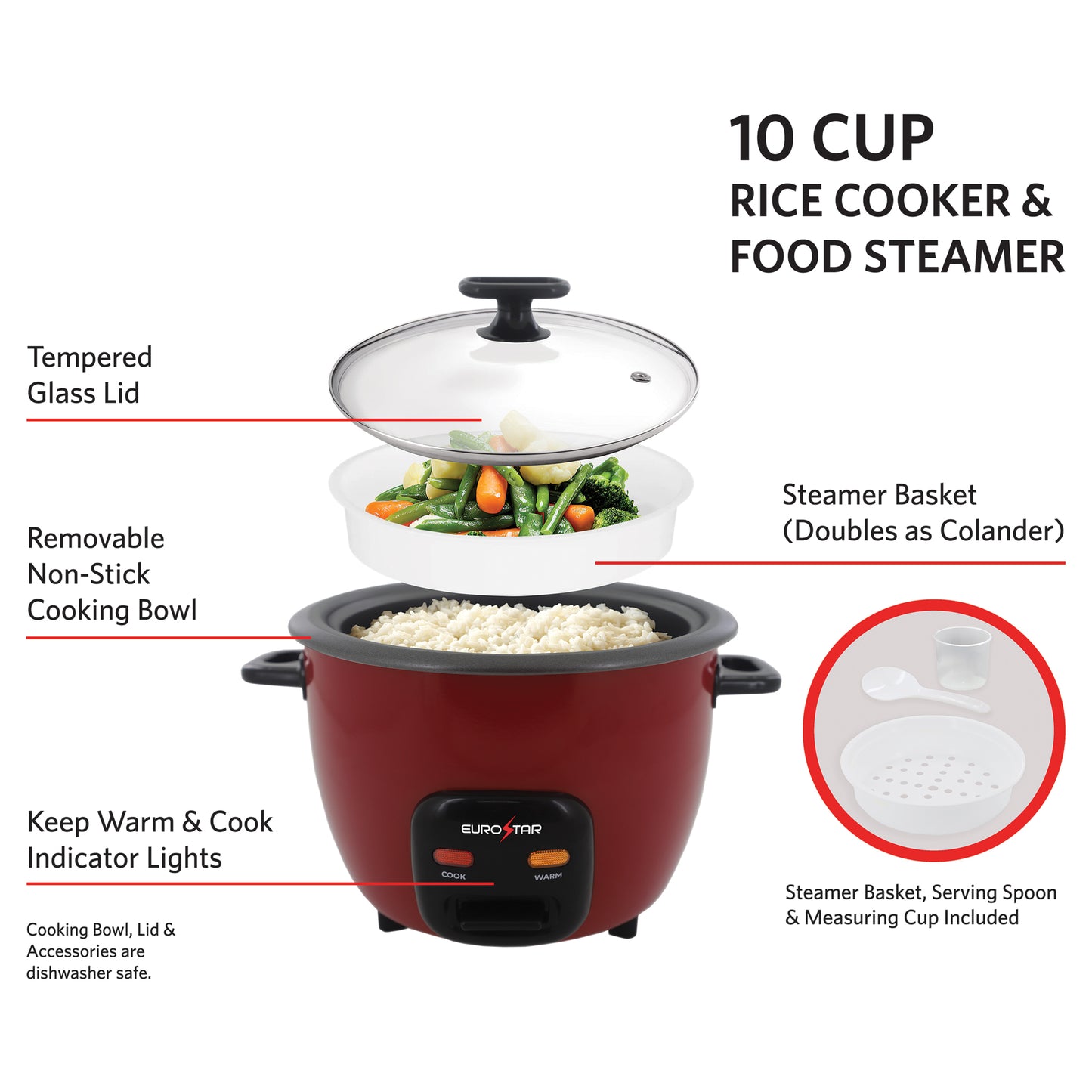 RC610R 10-Cup Rice Cooker, Red