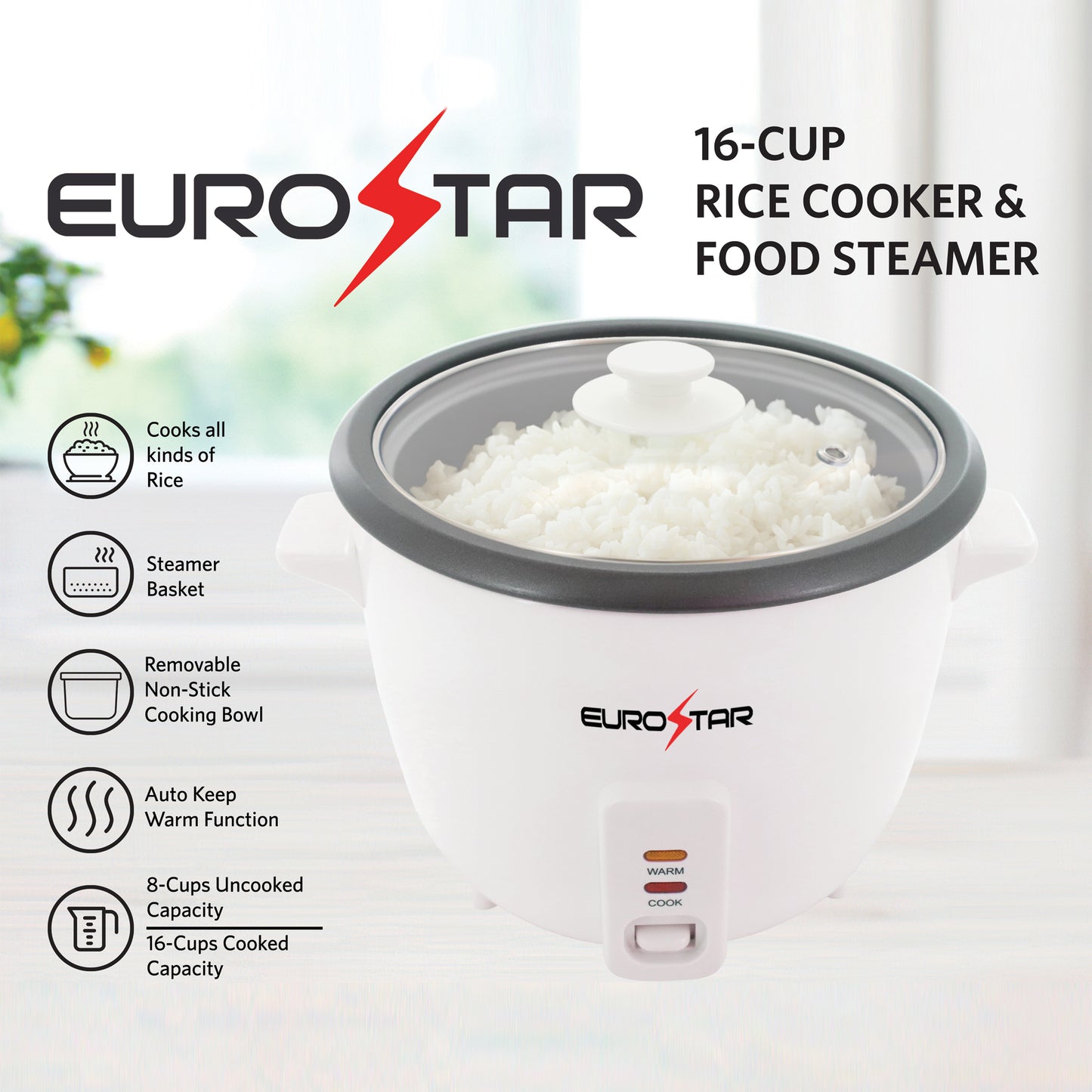 RC616 16-Cup Rice Cooker, White
