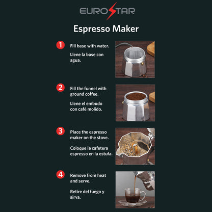 SEM303 3-Cup Stovetop Espresso Maker, Silver