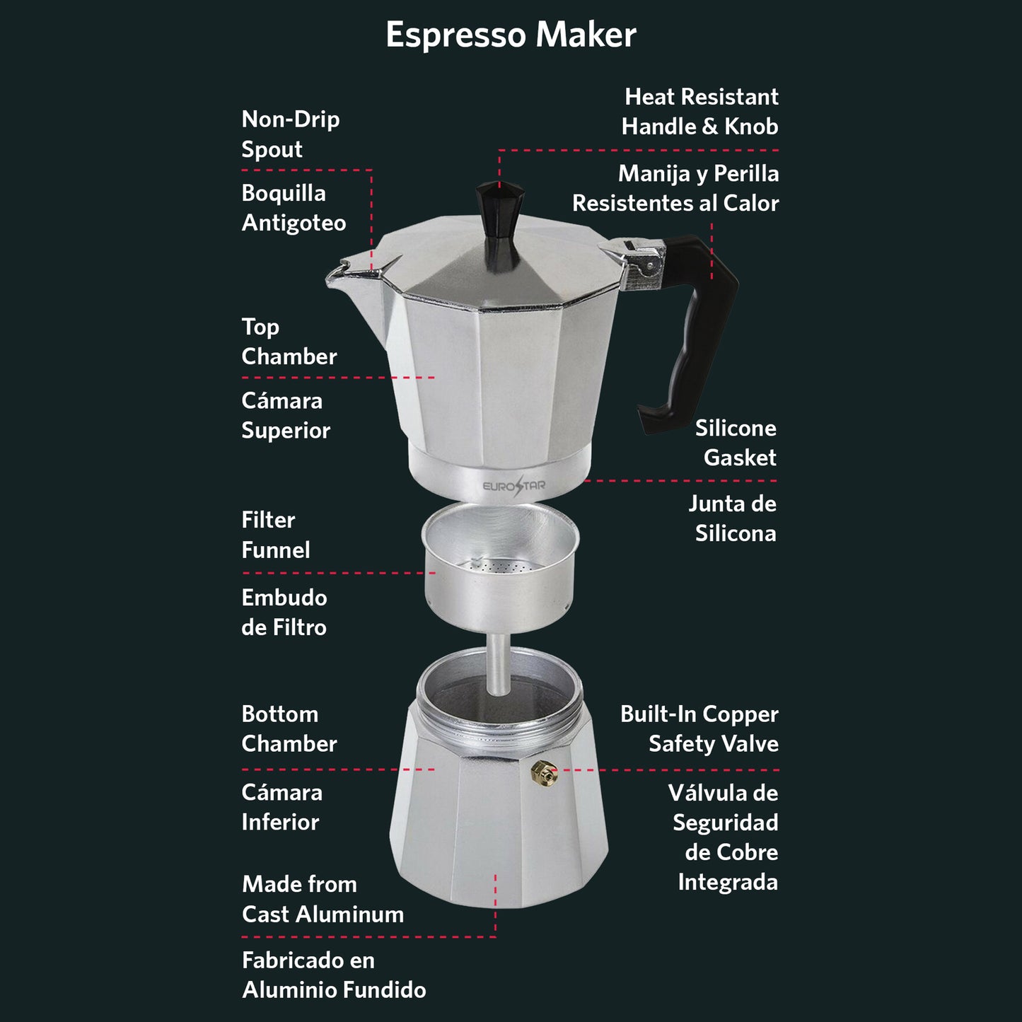 SEM303 3-Cup Stovetop Espresso Maker, Silver