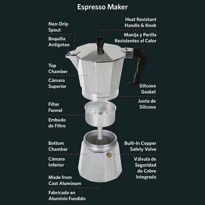 SEM303 3-Cup Stovetop Espresso Maker, Silver