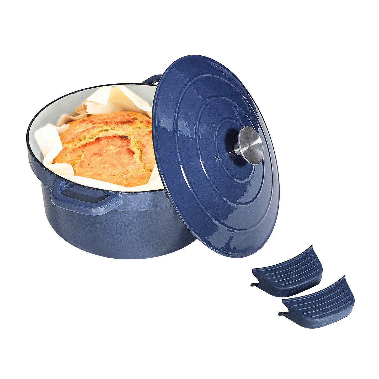 EC6DTL Enameled Cast Iron Dutch Oven Pot with Lids, Blue