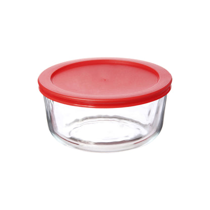 GS2CRD 2-Cup Round Glass Storage Container with Red Lids
