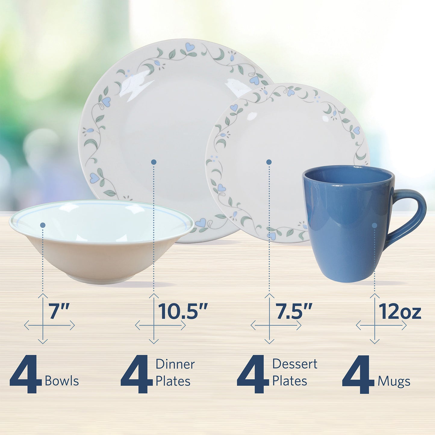 GDSMBEA162 Blue Meadow 16 Piece Dinnerware Set, Service for 4